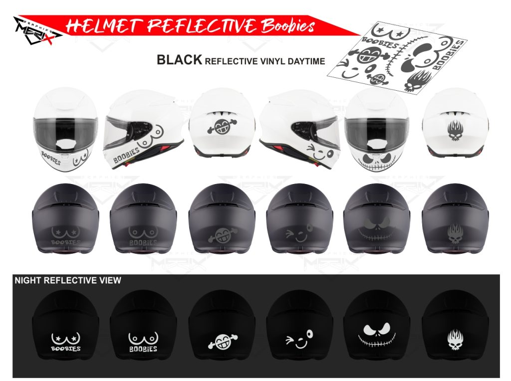 helmet reflective boobies black2 stickerkit