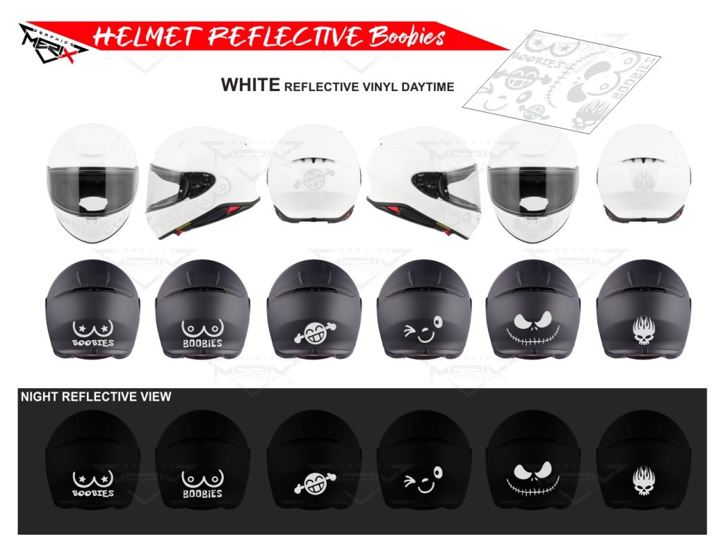 Razne nalepke 2 helmet reflective boobies white2 stickerkit